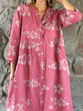 Load image into Gallery viewer, Women's Floral Sakura Print Cotton and Linen Shirt Dress
