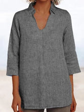 Load image into Gallery viewer, Ladies V-Neck Loose Casual Cotton Linen Shirt