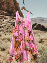 Load image into Gallery viewer, Abstract Creative Retro Chic Floral Elk Pink Art Linen Blend Tank Dress c23f