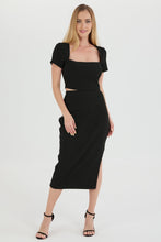 Load image into Gallery viewer, Ribbed Square Neck Crop Top Slit Skirt Suits