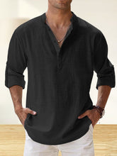 Load image into Gallery viewer, Men's Cotton And Linen Stand Collar Basic Casual Long-sleeved Shirt