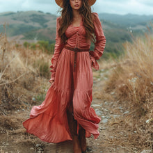 Load image into Gallery viewer, Women's Vintage V-neck Bohemian Pastoral Style Long-sleeve Maxi Long Dress