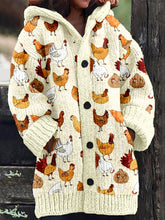 Load image into Gallery viewer, Vintage Chicken Graphic Cozy Knit Hooded Cardigan