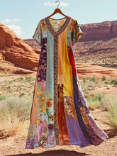 Load image into Gallery viewer, Women's Vintage Patchwork Flower Print Loose Midi Dress b2b6