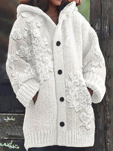 Load image into Gallery viewer, Vintage Floral Lace Embroidered Knit Hooded Cardigan
