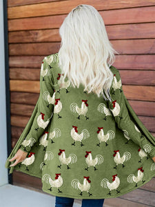 Roosters Embroidery Pattern Comfy Cardigan