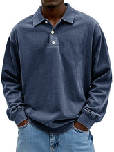 Load image into Gallery viewer, Men's Fashion Retro Washed Distressed Cotton Lapel Long Sleeve Polo Shirt