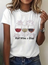 Load image into Gallery viewer, Women&#39;s Red Wine And Blue Print Casual T-Shirt