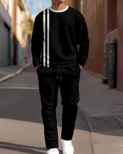 Men's Simple Colorblock Round Neck Casual Sports Set 059