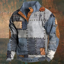 Load image into Gallery viewer, Plaid Patchwork Print Retro Casual Men'S Half Open Collar Sweatshirt