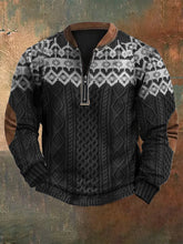 Load image into Gallery viewer, Men&#39;s Vintage Knit Print Zip-Up Sweatshirt