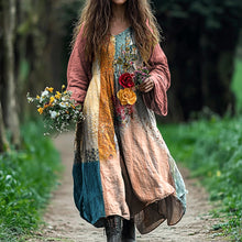 Load image into Gallery viewer, Women's Vintage Bohemian Floral Patch V-neck Cotton And Linen Dress 809e