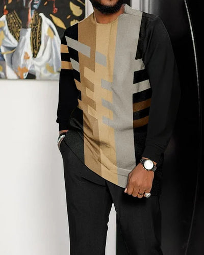 Men's Casual Color Blocking Long Sleeve Walking Suit-008