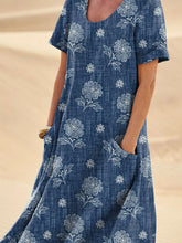Load image into Gallery viewer, Women's Retro Floral Art Print Casual Linen Pocket Dress