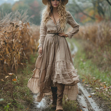 Load image into Gallery viewer, Women's Vintage V-neck Bohemian Pastoral Style Long-sleeve Maxi Long Dress