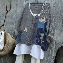 Load image into Gallery viewer, Lovely Cats Japanese Sashiko Art Patchwork Linen Blend Tunic