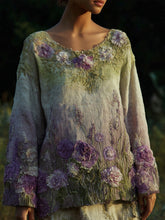 Load image into Gallery viewer, Vintage Purple Flowers Embroidered Gradient Linen Tunic