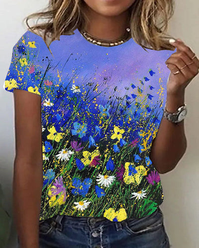 Casual Floral-Print Short Sleeve Shirts&Topss