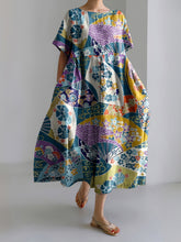 Load image into Gallery viewer, Vintage Japanese Floral Fan Printed Casual Midi Dress