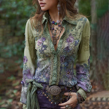 Load image into Gallery viewer, Vintage Purple Lavender And Floral Embroidered Linen Shirt