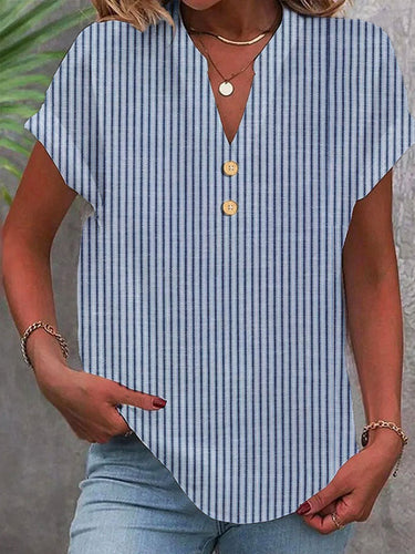 Women's Casual Short Sleeve Striped Shirt
