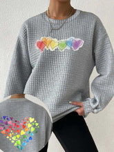 Load image into Gallery viewer, Women's Rainbow Love Heart Waffle Sweatshirt Waffle Sweatshirt