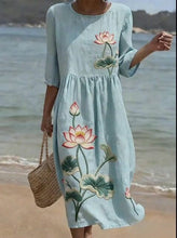 Load image into Gallery viewer, Women's Casual Floral Print Round Neck Dress