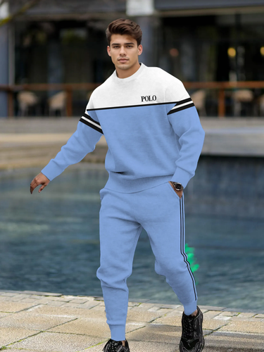 Men's Simple Colorblock Round Neck Casual Sports Set 0111