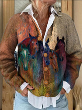 Load image into Gallery viewer, Retro Gradient Horse Art Print Casual Denim Jacket
