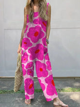 Load image into Gallery viewer, Vibrant Pink Floral Pattern Printed Women&#39;s Casual 100% Cotton Wide Leg Jumpsuit