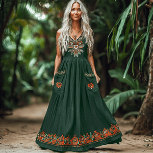 Women's Ethnic Style Sleeveless Linen Maxi Dress