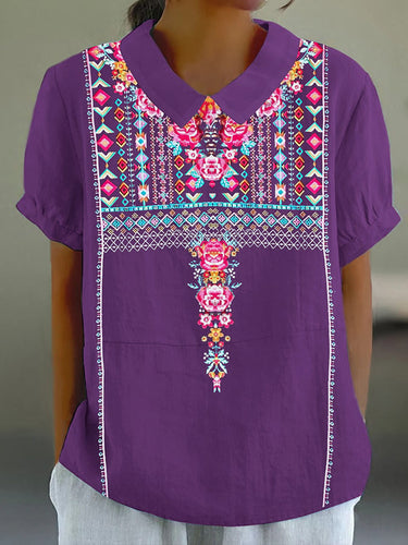 Women's Retro Floral Texture Design Casual Tops