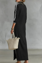 Load image into Gallery viewer, Women's Minimalist White-trimmed Button-down Collar Sweatshirt Dress Maxi Dress