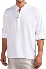Load image into Gallery viewer, Men's Linen Henley Shirt Roll-Up Long Sleeve Plus Size Summer Shirts