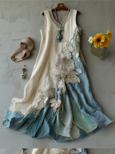 Load image into Gallery viewer, Women's Vintage Floral Embroidery Ombre Linen Dress