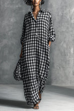 Load image into Gallery viewer, Women's Casual Black And White Checkered Shirt-style Long Dress