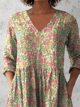 Load image into Gallery viewer, Women's Retro Floral Art Print Casual Cotton And Linen V-neck Top