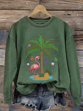 Load image into Gallery viewer, Women&#39;s Christmas Palm Tree Flamingo Embroidery Print Casual Sweatshirt