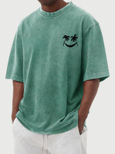Load image into Gallery viewer, Men's Vintage Wash Smiley Coconut Tree Print Short Sleeve T-Shirt