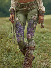 Load image into Gallery viewer, Vintage Purple Lavender And Floral Embroidered Casual Leggings