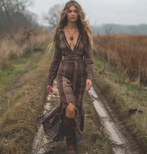Load image into Gallery viewer, Women's Vintage V-neck Bohemian Pastoral Style Long-sleeve Maxi Long Dress
