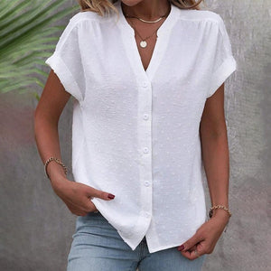 White Swiss Dot Button Down TOP