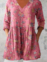 Load image into Gallery viewer, Women's Elegant Floral Pattern Round Neck Cotton and Linen Top