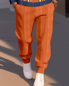 Men's Textured Jacquard Round Neck Casual Sports Set  009