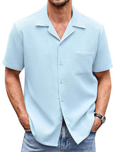 Load image into Gallery viewer, Men's Cuban Collar Pocket Waffle Basic Simple Everyday Casual Shirt
