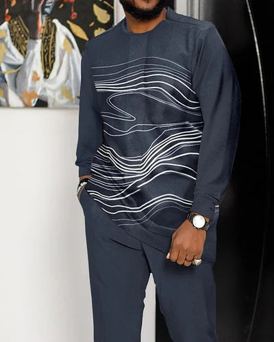 Men's Casual Color Blocking Long Sleeve Walking Suit-023