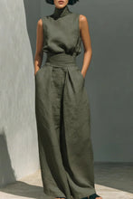 Load image into Gallery viewer, Women's Minimalist Cotton And Linen Blend Sleeveless Blouse And Wide-leg Pants Set