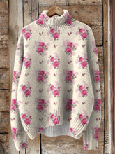 Load image into Gallery viewer, Watercolor French Rose Repeat Pattern Printed Knit Turtleneck Pullover Sweater