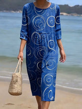 Load image into Gallery viewer, Women's Casual  Round Neck Mid Sleeve Print Cotton and Linen Dress