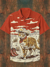 Load image into Gallery viewer, Men&#39;s Retro Western Cowboy Cat Print Cotton Blend Shirt